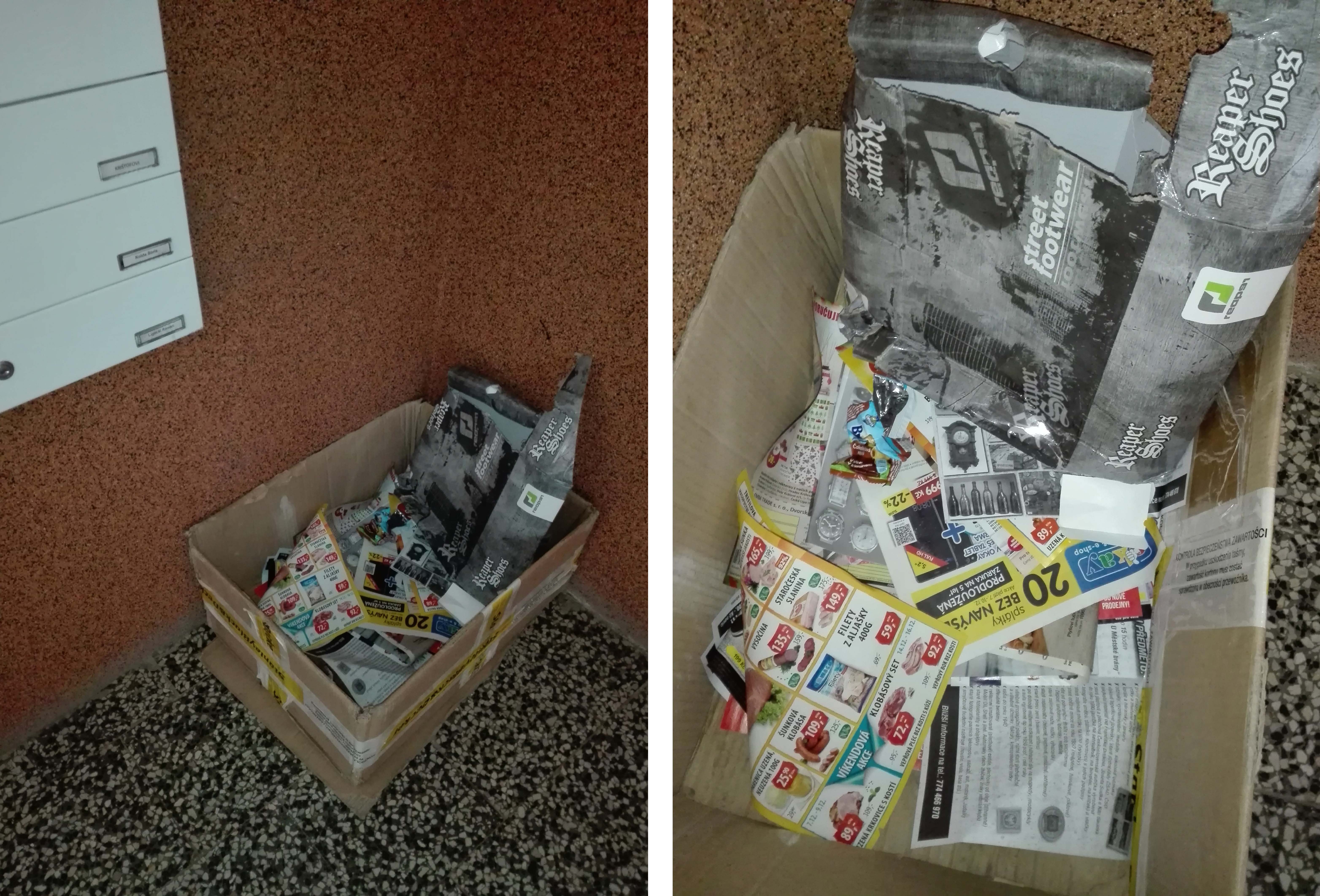 Odpadky v krabici na letáky